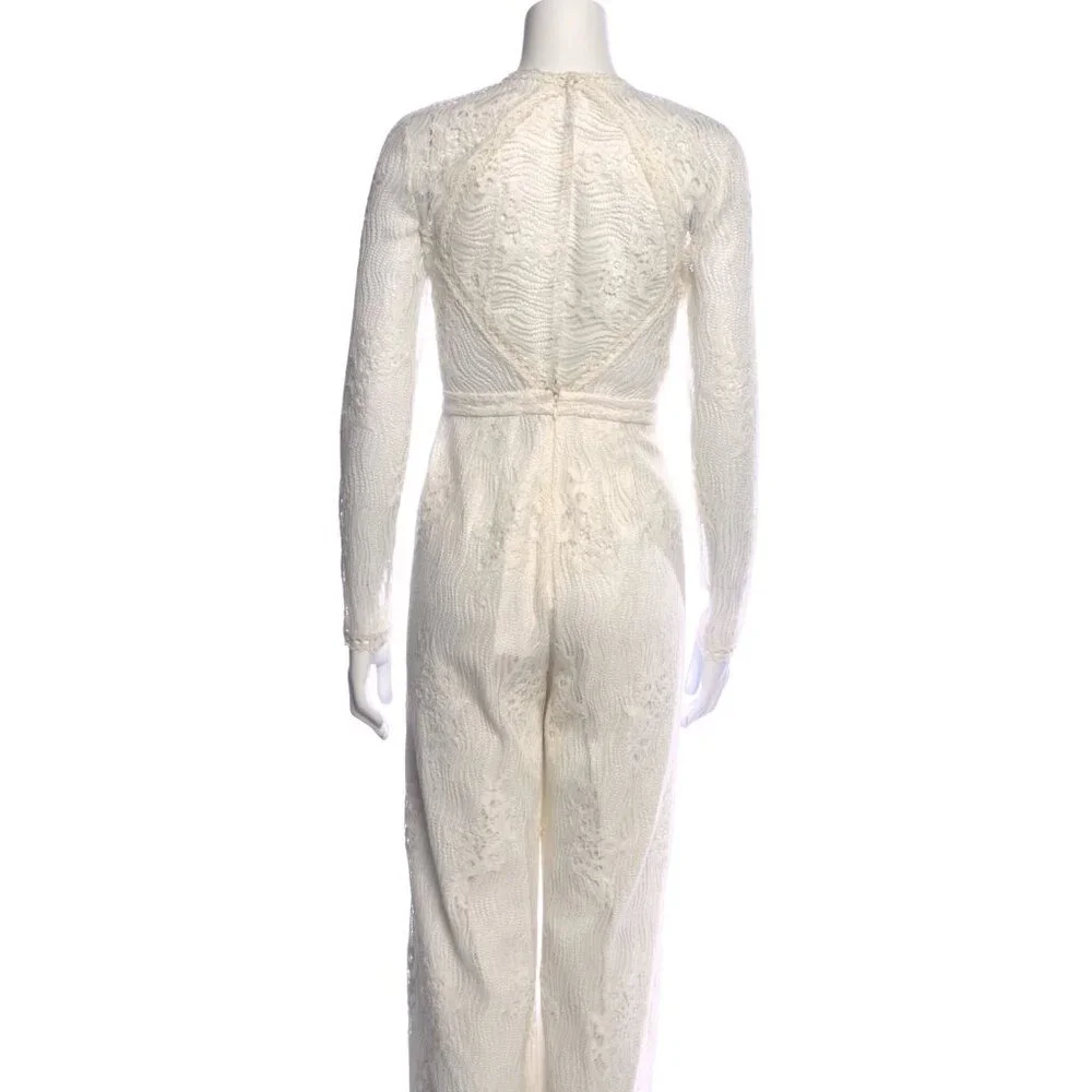 ALEXIS Cream Peekaboo Lace Crew Neck Jumpsuit Size: XS - Picture 3 of 4
